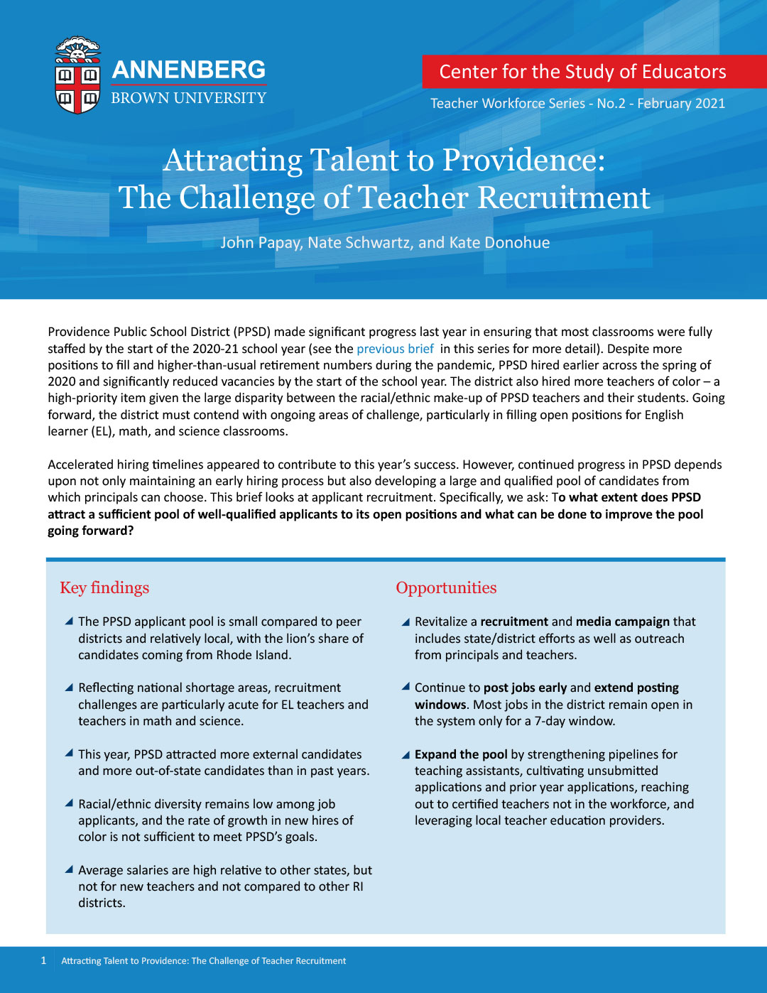 Attracting Talent to Providence: The Challenge of Teacher Recruitment